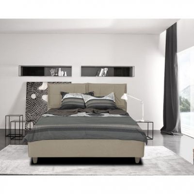 Pat Tapitat Napoli, Dimensiune Saltea 160 x 200 Cm, Cu Somiera Rabatabila, Bej