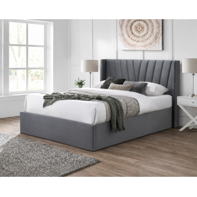 Pat tapitat Prestige 2, 160x200, cu somiera metalica rabatabila si spatiu de depozitare, culoare Gri