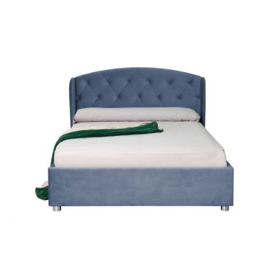 Pat tapitat ROUND, cu somiera rabatabila, spatiu depozitare, albastru, 140x200 cm Pat tapitat ROUND, cu somiera rabatabila, spatiu depozitare, albastru, 140x200 cm