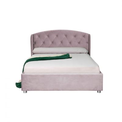 Pat tapitat ROUND, cu somiera rabatabila, spatiu depozitare, mov deschis, 140x200 cm Pat tapitat ROUND, cu somiera rabatabila, spatiu depozitare, mov deschis, 140x200 cm