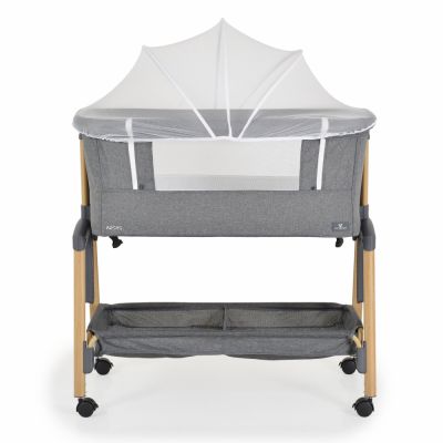 Patut Co-Sleeper Cangaroo Adoro Grey 90x53 cm cu laterala culisanta, Saltea si Plasa de insecte incluse, Spatiu depozitare, 7 nivele de reglare a inaltimii, Roti cu frana