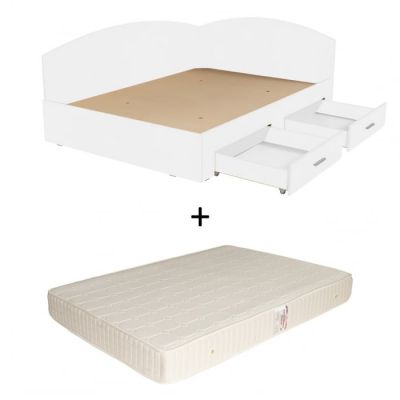 Set Pat Colt Alma, cu 2 sertare, alb + Saltea superortopedica, 160x200 cm la reducere