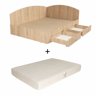 Set Pat Colt Alma, cu 2 sertare, colt interschimbabil, sonoma deschis + Saltea superortopedica, 160x200 cm
