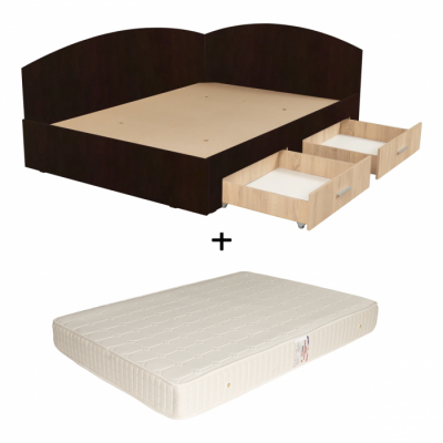 Set Pat Colt Alma, cu 2 sertare, colt interschimbabil, sonoma inchis + deschis + Saltea superortopedica, 160x200 cm