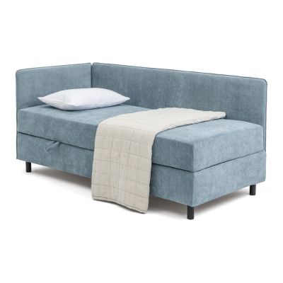 Pat albastru tapițat cu spațiu de depozitare cu saltea 90x200 cm Avela – Bonami Selection