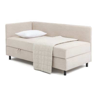 Pat bej tapițat cu spațiu de depozitare cu saltea 90x200 cm Avela – Bonami Selection