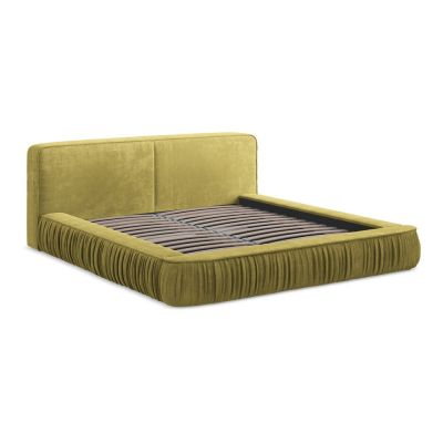 Pat dublu tapițat galben cu spațiu de depozitare cu grilă 140x200 cm Keoni - Makamii