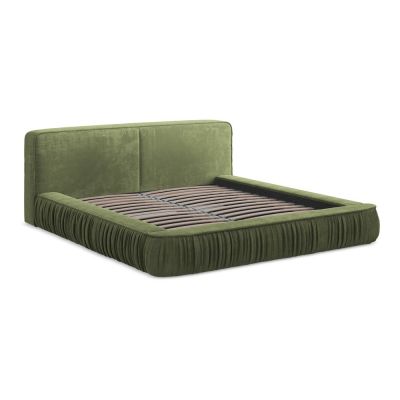 Pat dublu tapițat verde cu spațiu de depozitare cu grilă 140x200 cm Keoni - Makamii