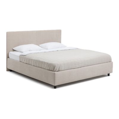 Pat matrimonial bej tapițat cu spațiu de depozitare cu somieră 180x200 cm Myra Slim Line – Bonami Selection