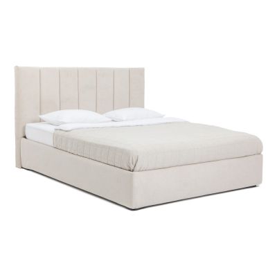 Pat matrimonial bej tapițat cu spațiu de depozitare cu somieră 180x200 cm Thessa Bold Line – Bonami Selection
