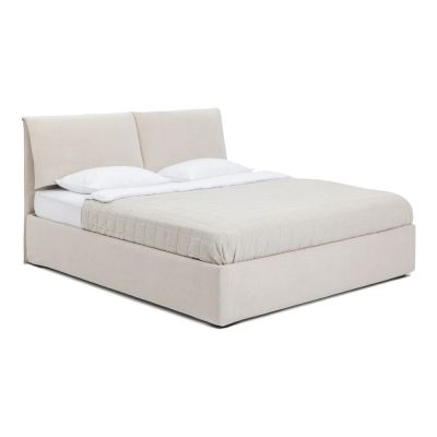 Pat matrimonial bej tapițat cu spațiu de depozitare cu somieră 180x200 cm Thessa Pillow – Bonami Selection