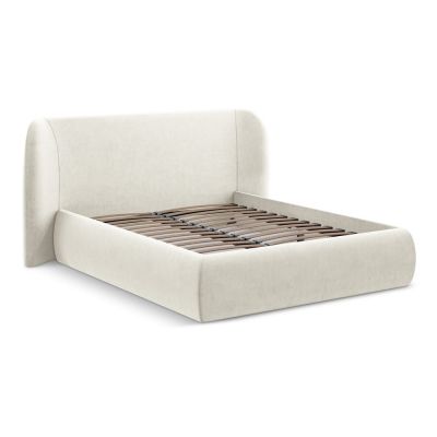Pat matrimonial crem tapițat cu spațiu de depozitare cu somieră 140x200 cm Hauke – Makamii