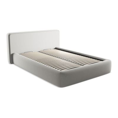 Pat matrimonial gri deschis tapițat cu spațiu de depozitare cu somieră 140x200 cm Kiana – Makamii