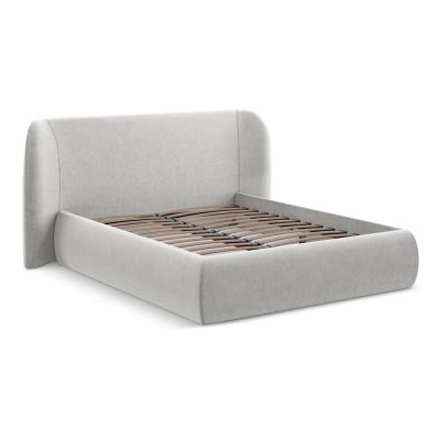 Pat matrimonial gri deschis tapițat cu spațiu de depozitare cu somieră 160x200 cm Hauke – Makamii