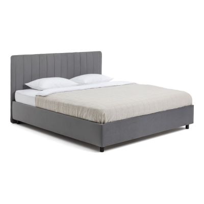 Pat matrimonial gri tapițat cu spațiu de depozitare cu somieră 180x200 cm Myra Slim Line – Bonami Selection