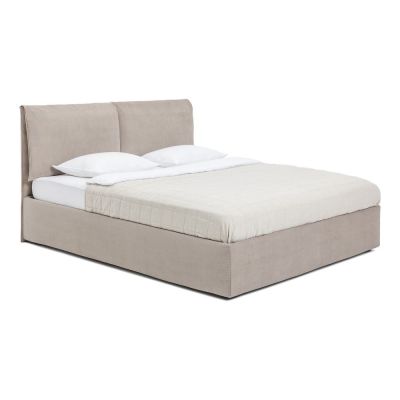 Pat matrimonial taupe tapițat cu spațiu de depozitare cu somieră 160x200 cm Thessa Pillow – Bonami Selection