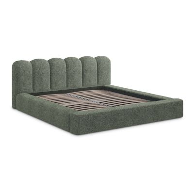 Pat matrimonial verde tapițat cu spațiu de depozitare cu somieră 180x200 cm Mano – Makamii
