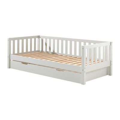 Pat pentru copii alb cu extensie suplimentară din lemn de pin cu somieră 90x200 cm Fritz – Vipack
