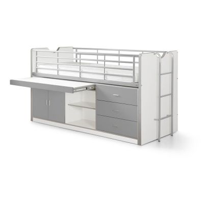 Pat pentru copii alb-gri înalt cu spațiu de depozitare cu somieră 90x200 cm Bonny – Vipack