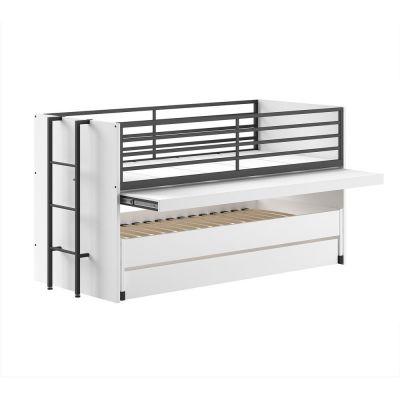 Pat pentru copii alb supraetajat, cu extensie suplimentară cu somieră 90x200 cm Sam – Vipack