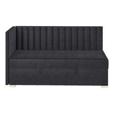 Pat pentru copii albastru închis pe colț cu spațiu de depozitare cu saltea 90x200 cm Snugi – Ghado