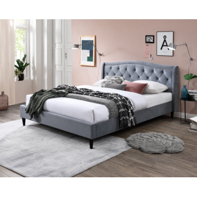 Pat tapitat Chelsea cadru din lemn cu somiera fixa Gri 140x200 cm