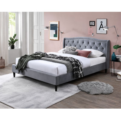 Pat tapitat Chelsea cadru din lemn cu somiera fixa Gri 160x200 cm