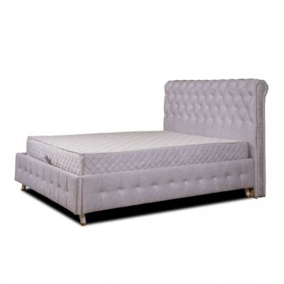 Pat Tapitat Saint Tropez, Dimensiune Saltea 160 x 200 Cm, Cu Somiera Rabatabila, Alb Murdar