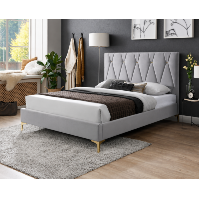 Pat tapitat Mervine cadru din lemn cu somiera fixa Gri 160x200 cm