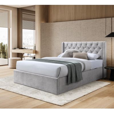Pat tapitat Prestige 1, 160x200, cu somiera metalica rabatabila si spatiu de depozitare, culoare Crem