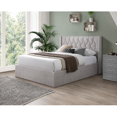 Pat tapitat Prestige 1 cu somiera metalica rabatabila si spatiu de depozitare Crem 160x200 cm