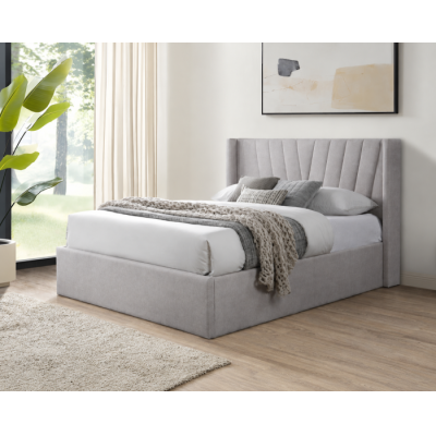 Pat tapitat Prestige 2 Crem cu somiera metalica rabatabila si spatiu de depozitare 160x200 cm