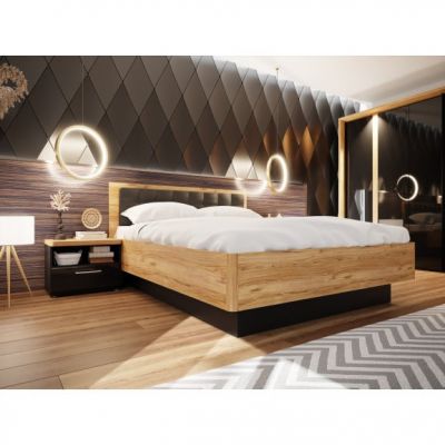 Pat Tuberoze Dimensiune Saltea 160 x 200 Cm, Somiera Rabatabila,Negru Si Stejar Catania