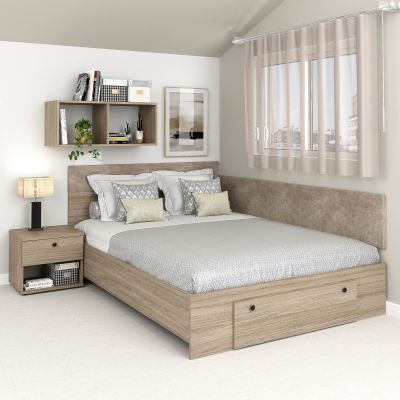 Oferta Pat colt AMBRO, 140x200, sertar frontal, Oak cu saltea inclusa