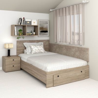 Oferta Pat colt de o persoana AMBRO, 120x200, sertar frontal, Oak cu saltea inclusa