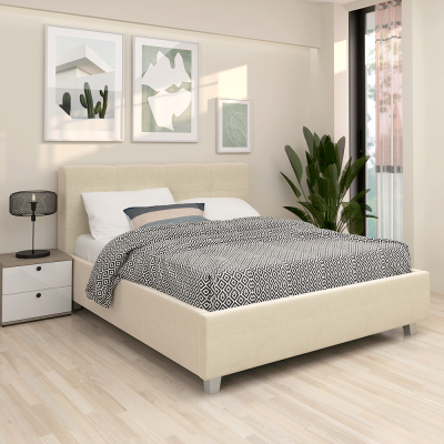 Oferta Pat tapitat ARISA, 140x200, suport saltea, catifea Bej cu saltea inclusa