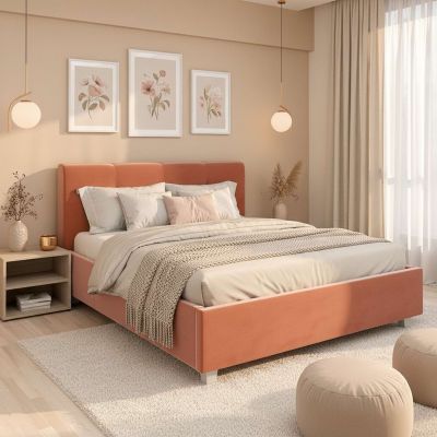 Oferta Pat tapitat ARISA, 160x200, suport saltea, catifea Roz cu saltea inclusa