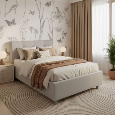 Oferta Pat tapitat de o persoana ARISA, 120x200, suport saltea, stofa Grej cu saltea inclusa