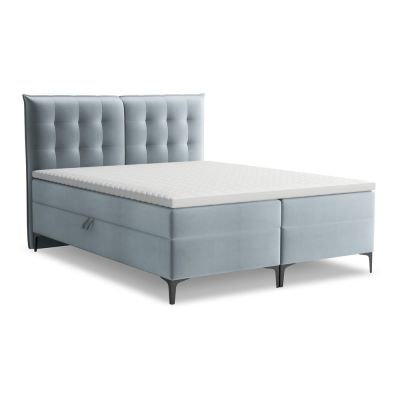 Pat boxspring albastru deschis cu spațiu de depozitare 140x200 cm Mikana – Makamii