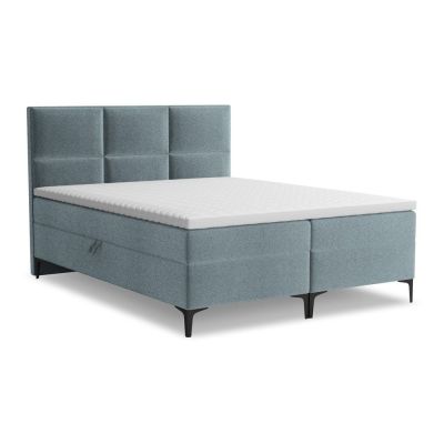 Pat boxspring albastru deschis cu spațiu de depozitare 140x200 cm Pakalana – Makamii