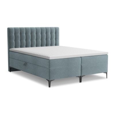 Pat boxspring albastru deschis cu spațiu de depozitare 160x200 cm Puhala – Makamii