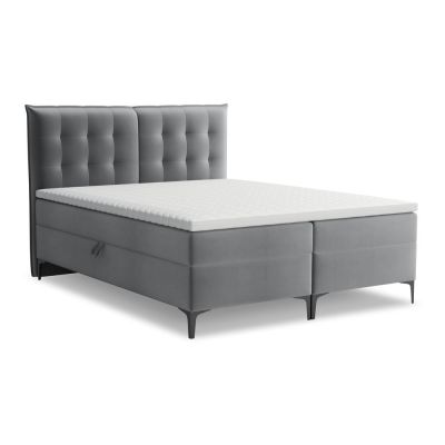Pat boxspring gri cu spațiu de depozitare 140x200 cm Mikana – Makamii