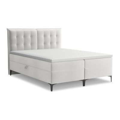 Pat boxspring gri deschis cu spațiu de depozitare 140x200 cm Mikana – Makamii