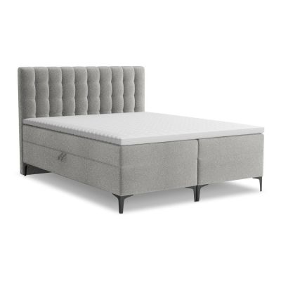 Pat boxspring gri deschis cu spațiu de depozitare 140x200 cm Puhala – Makamii
