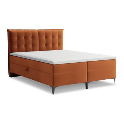 Pat boxspring teracotă cu spațiu de depozitare 140x200 cm Mikana – Makamii