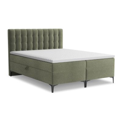 Pat boxspring verde cu spațiu de depozitare 140x200 cm Puhala – Makamii