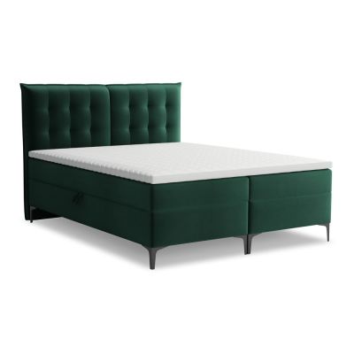 Pat boxspring verde închis cu spațiu de depozitare 160x200 cm Mikana – Makamii