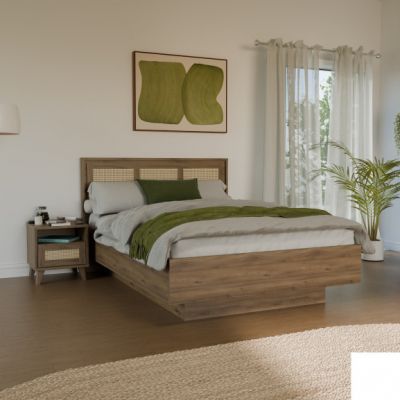 Pat Cu Somiera Rabatabila Glowkiss, Stejar Valencia Si Ratan Natural, Dimensiune Saltea 140 x 200 Cm149.9 Cm