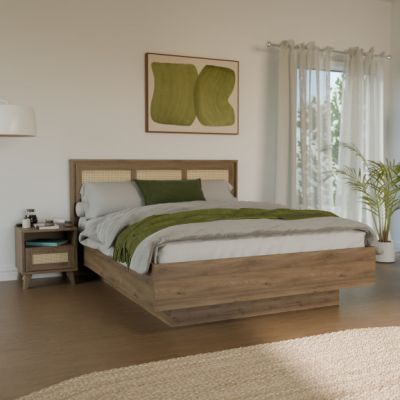 Pat Cu Somiera Rabatabila Glowkiss, Stejar Valencia Si Ratan Natural, Dimensiunea Saltea 160 x 200 Cm,169.9 Cm