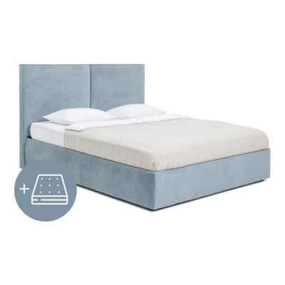 Pat dublu tapițat albastru cu spațiu de depozitare cu saltea / somieră 160x200 cm Thessa Bold - Bonami Selection